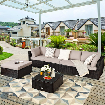 Tangkula 6 Piece Patio Furniture Set,Durable Steel Frame PE Rattan Wicker Sectional Sofa Set