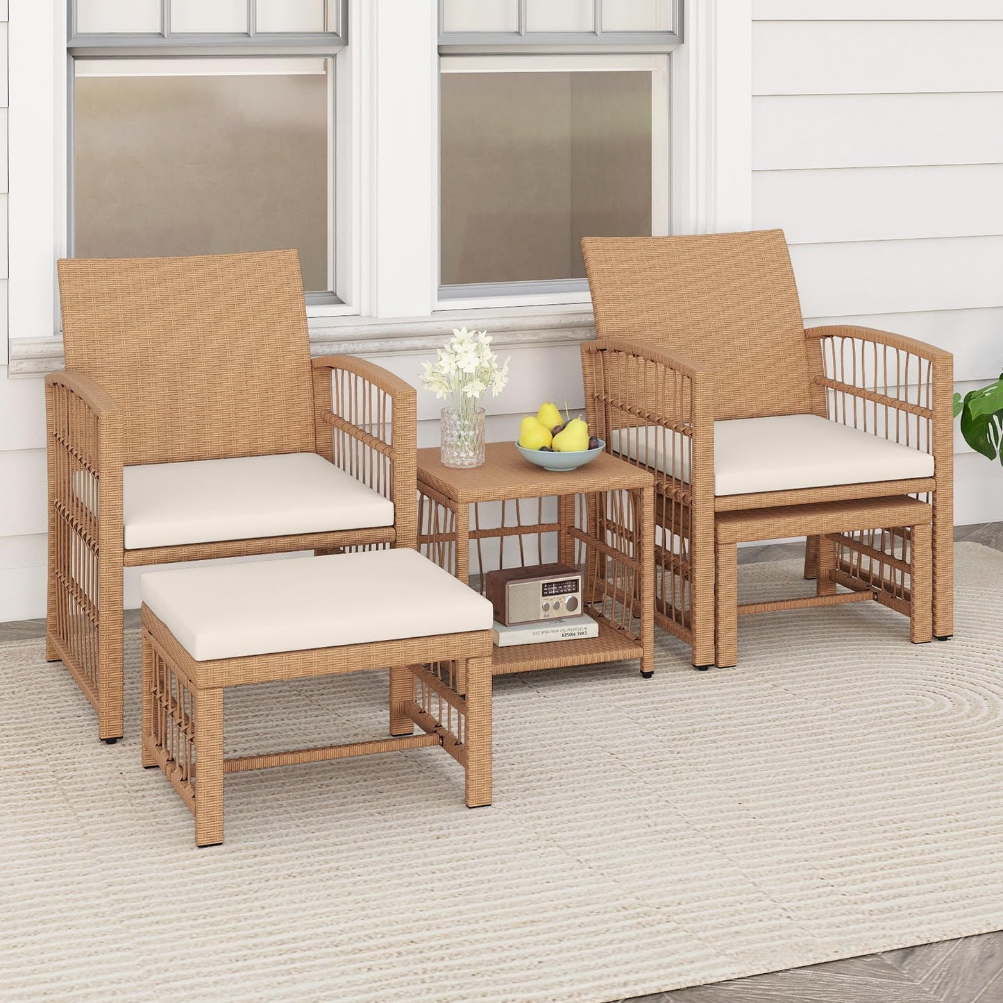 Tangkula Ensemble de 5 meubles de conversation en osier pour jardin