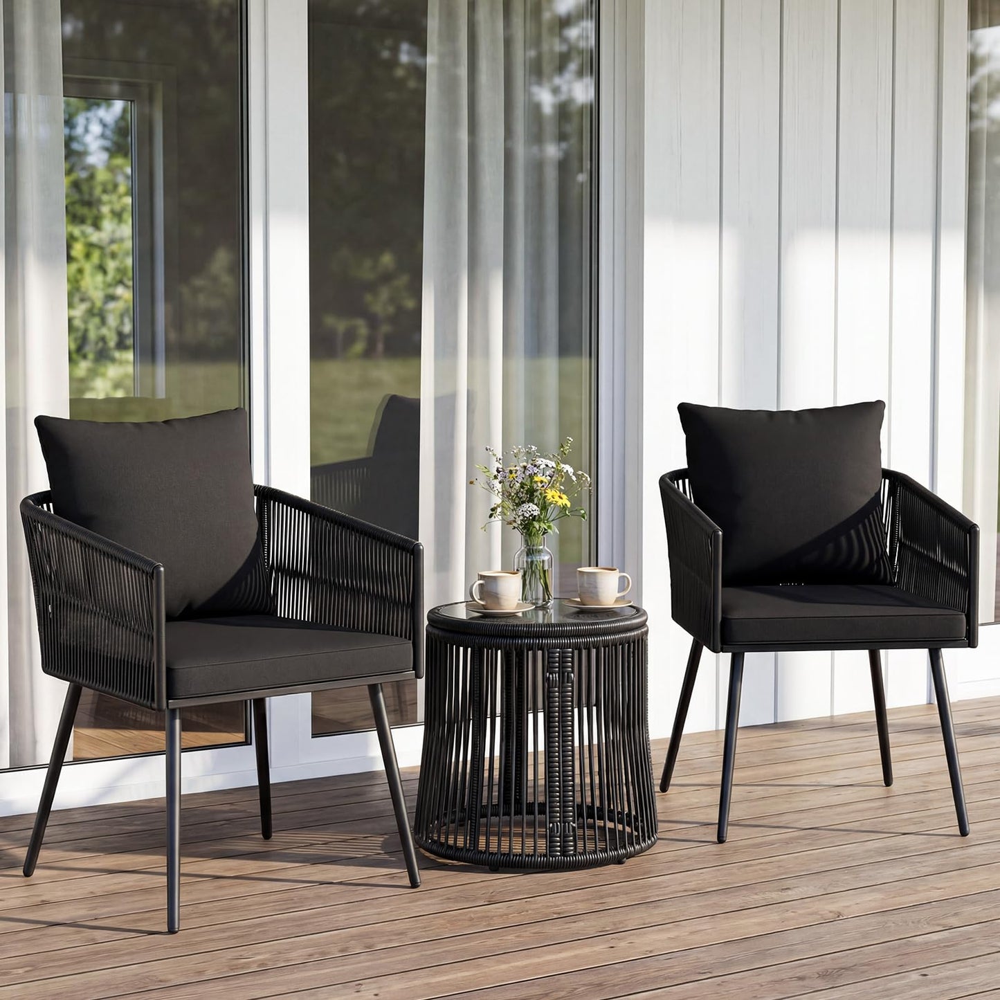 Tangkula 3 Pieces Patio Rattan Bistro Conversation Set