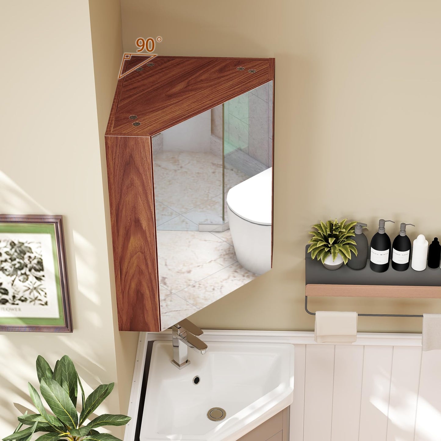 Tangkula Corner Medicine Cabinet with Mirror, 23.5" Wall Mounted Storage Cabinet Organizer with Left/Right Open Mirror Door & Adjustable Shelf