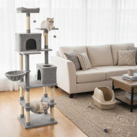 Tangkula 80 Inch Tall Cat Tree with 2 Condos Plush Perch Dangling Toys for Indoor Cats