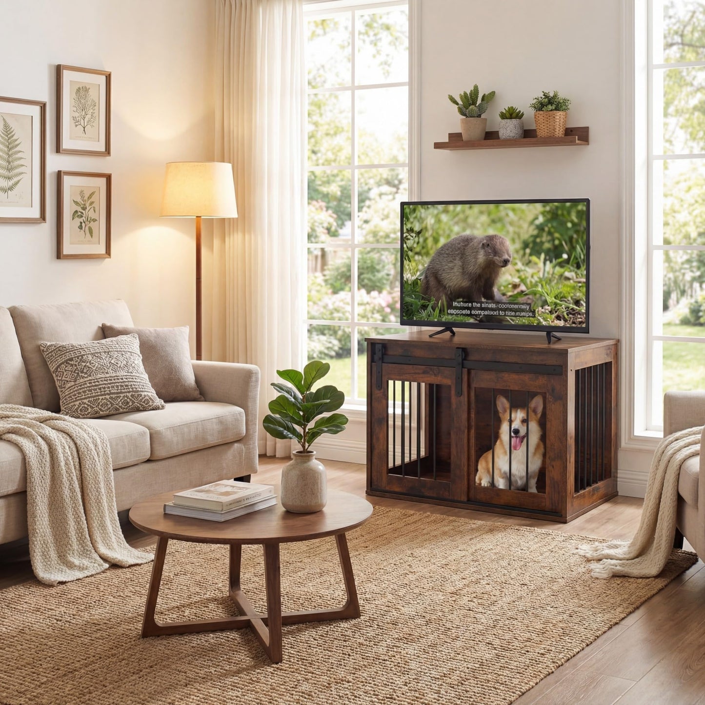 Tangkula Farmhouse Wooden Dog Crate Furniture