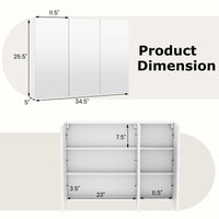 Tangkula 36" Wide Wall Mount Mirrored Bathroom Medicine Cabinet Storage 3 Mirror Door