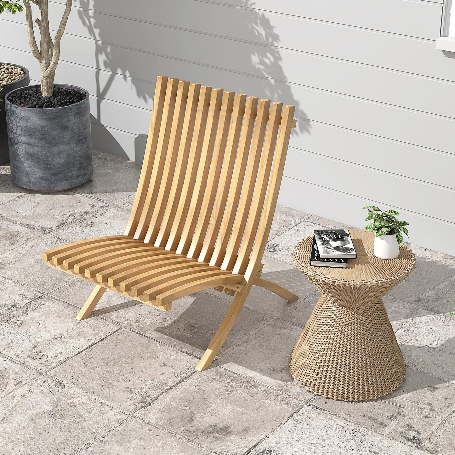Tangkula Folding Patio Chair Teak Wood Outdoor Lounge Chair