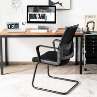 Tangkula Mid Mesh Back Office Guest Chair Chair W/Adjustable Lumbar Support & Sled Base