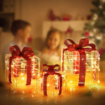 Tangkula Set of 3 Christmas Lighted Gift Boxes