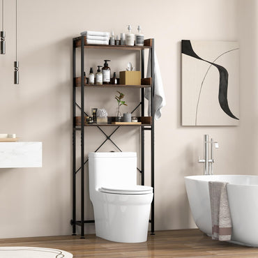 Tangkula Over The Toilet Storage Rack, 3-Tier Bathroom Space Saver w/ 4 Hooks & Adjustable Bottom Bar