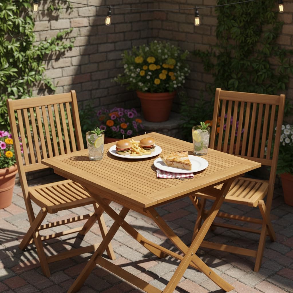 Tangkula 32-Inch Solid Teak Wood Folding Outdoor Table