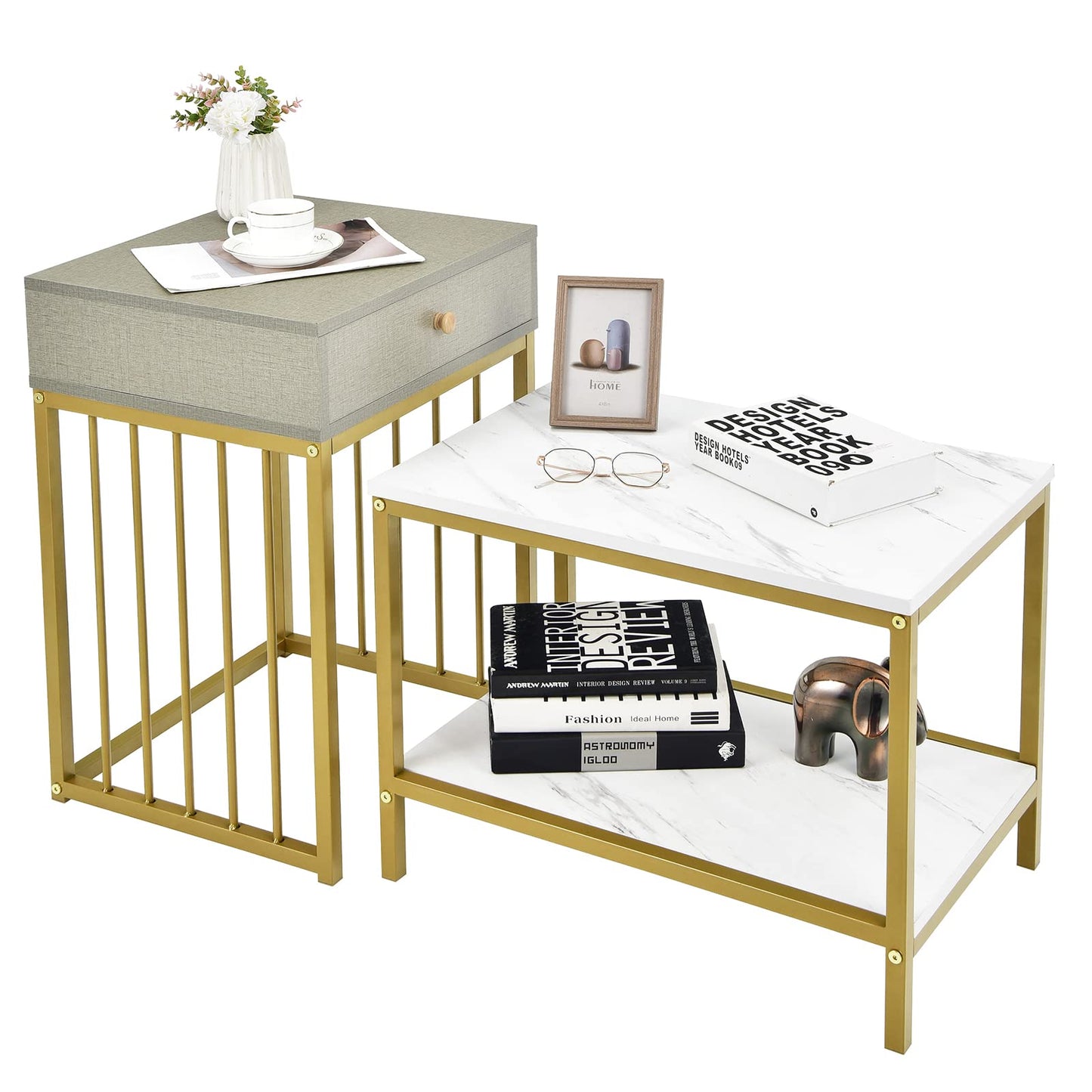 Tangkula Nesting Coffee Table Set of 2, Rectangular, Living Room Accent Cocktail Tables
