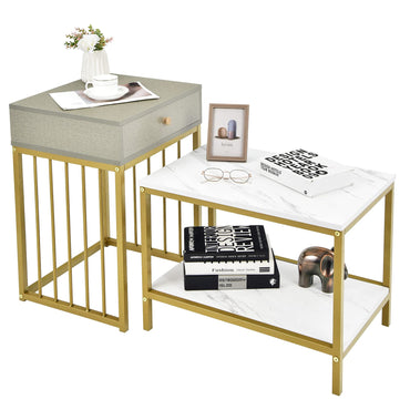 Tangkula Nesting Coffee Table Set of 2, Rectangular, Living Room Accent Cocktail Tables