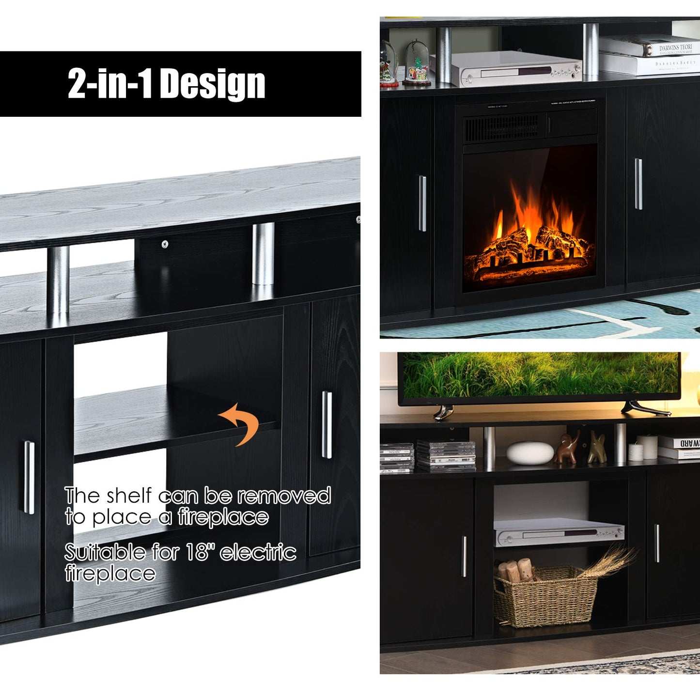 Fireplace TV Stand, Living Room Media Console Table