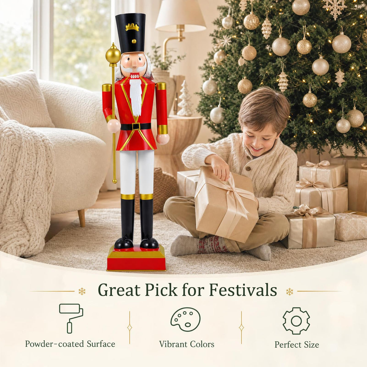 Tangkula 32.5"/48" Christmas Nutcracker with Tall Hat & Scepter