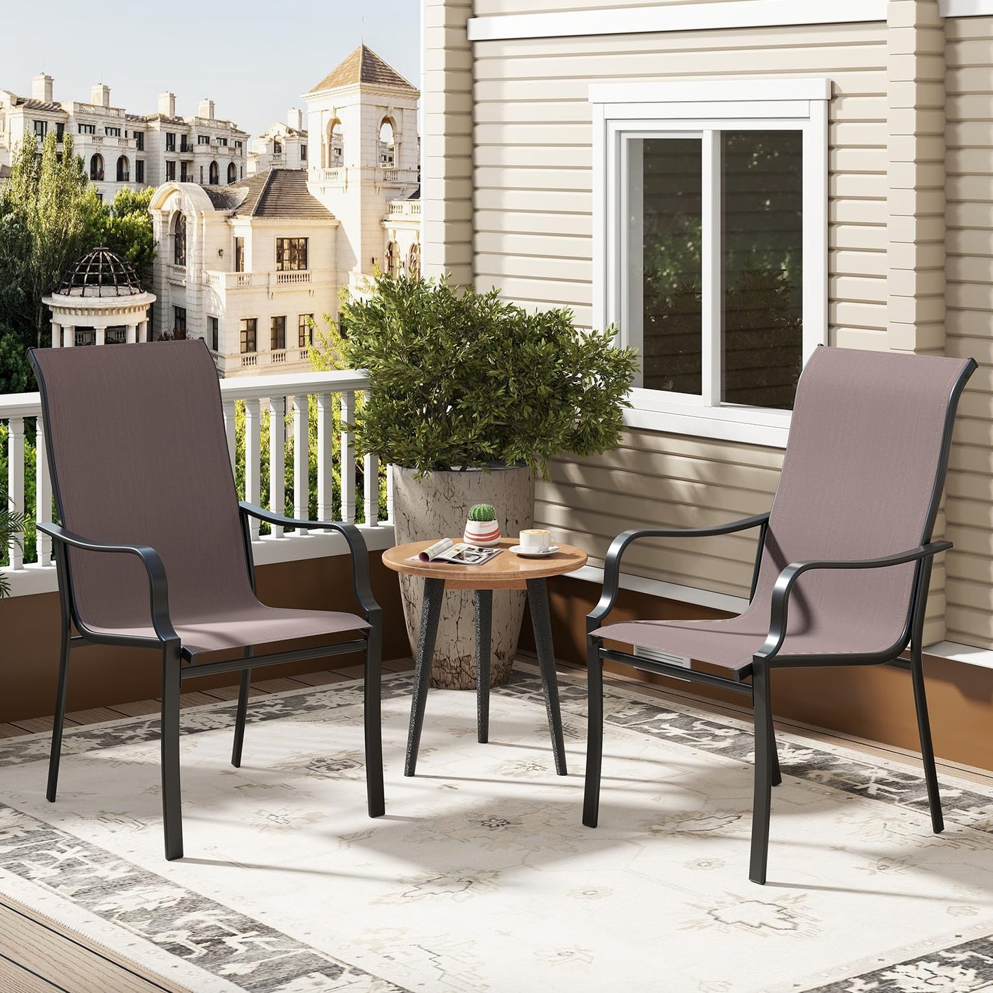 Tangkula Outdoor Dining Chairs Set of 2/4 with High Back & Curved Armrests