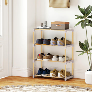 Tangkula 4-Tier Freestanding Solid Wood Shoe Rack with Slatted Open Shelves