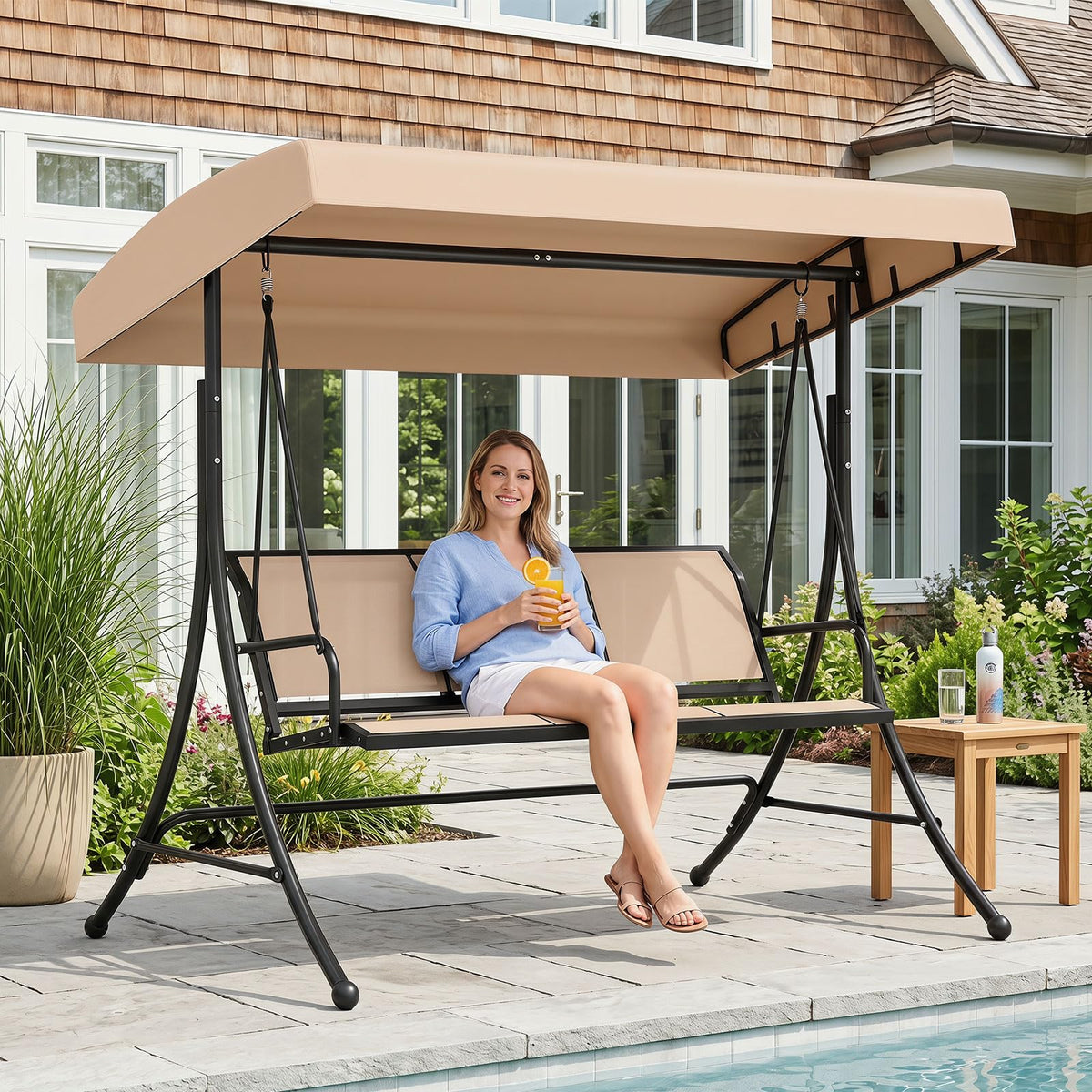 Tangkula 3 Person Porch Swing with Adjustable Canopy