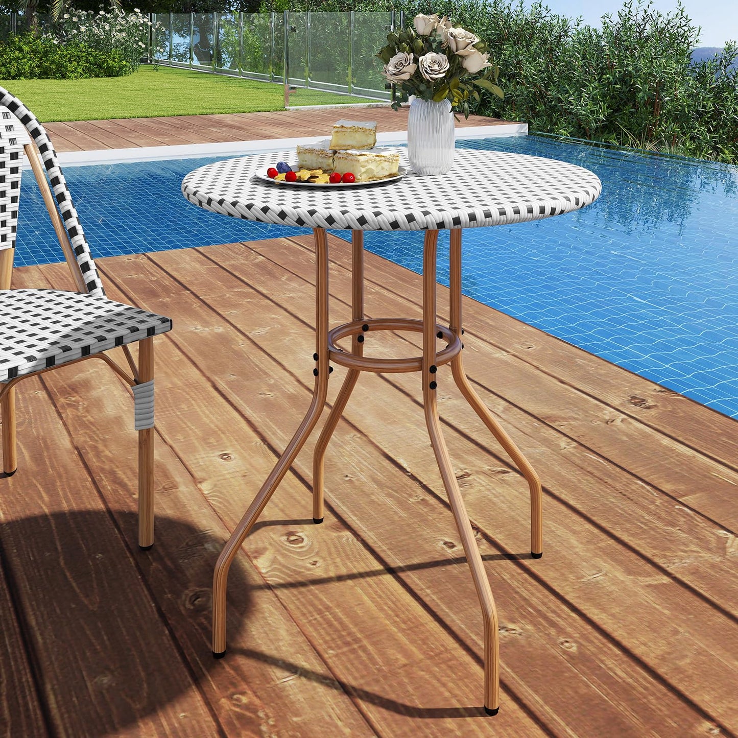 Table de bistrot/café d'extérieur Tangkula de 69,85 cm, petite, robuste, avec cadre en métal et patins réglables