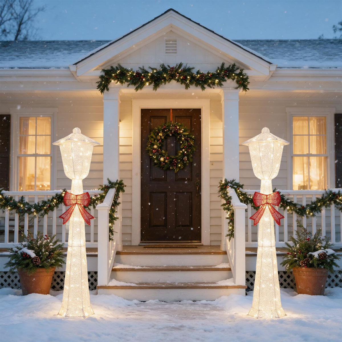 Tangkula 5 FT Lighted Christmas Lamp Post with Bowknot Decorations