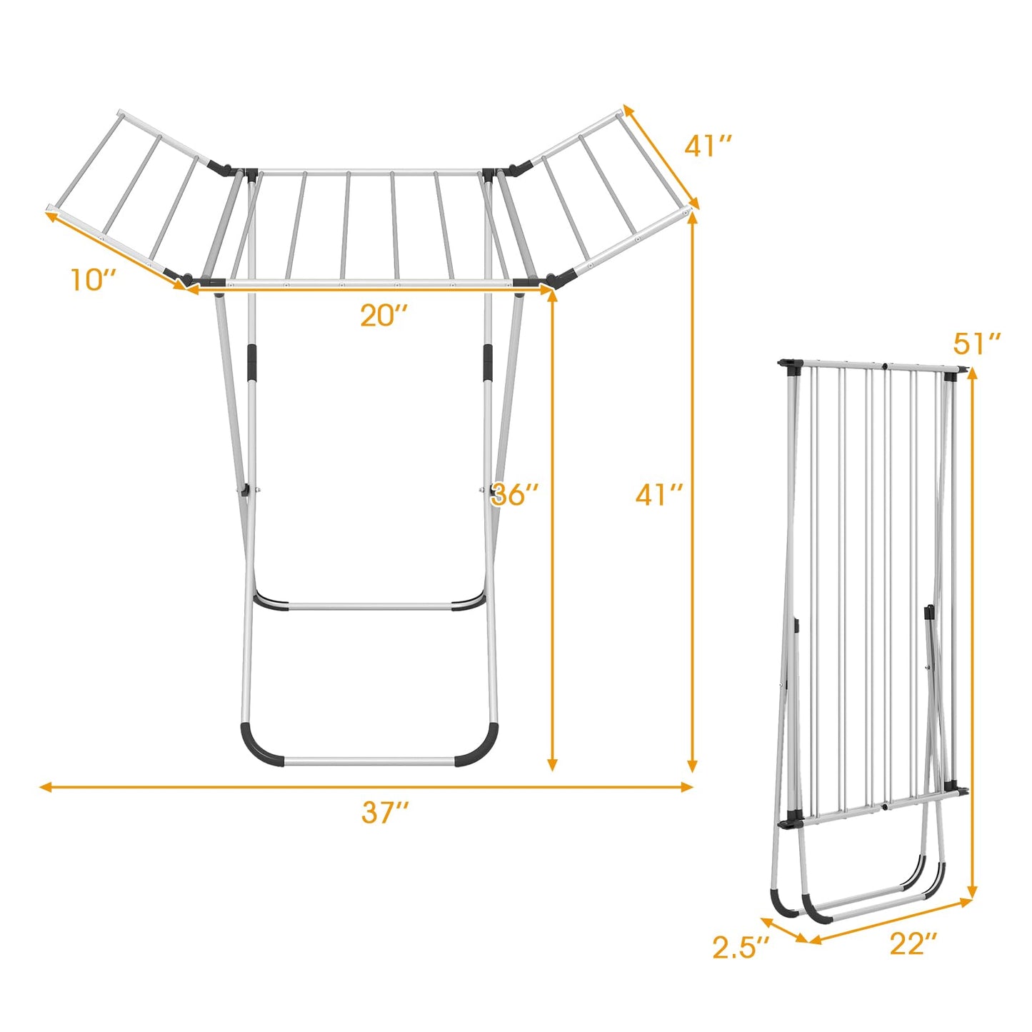 Séchoir à linge pliant en aluminium Tangkula avec ailes pliables et 14 barres de séchage