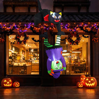 Tangkula 6.2 FT Halloween Hanging Inflatable Witch & Black Cat Decorations