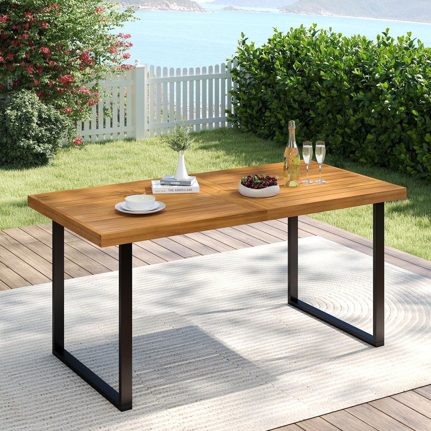 Tangkula 63" Acacia Wood Dining Table for 6 People