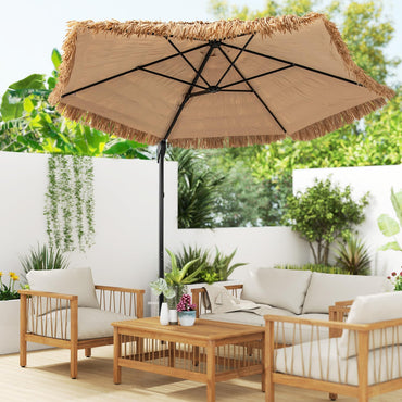 Tangkula 9.5 FT Cantilever Thatched Patio Umbrella