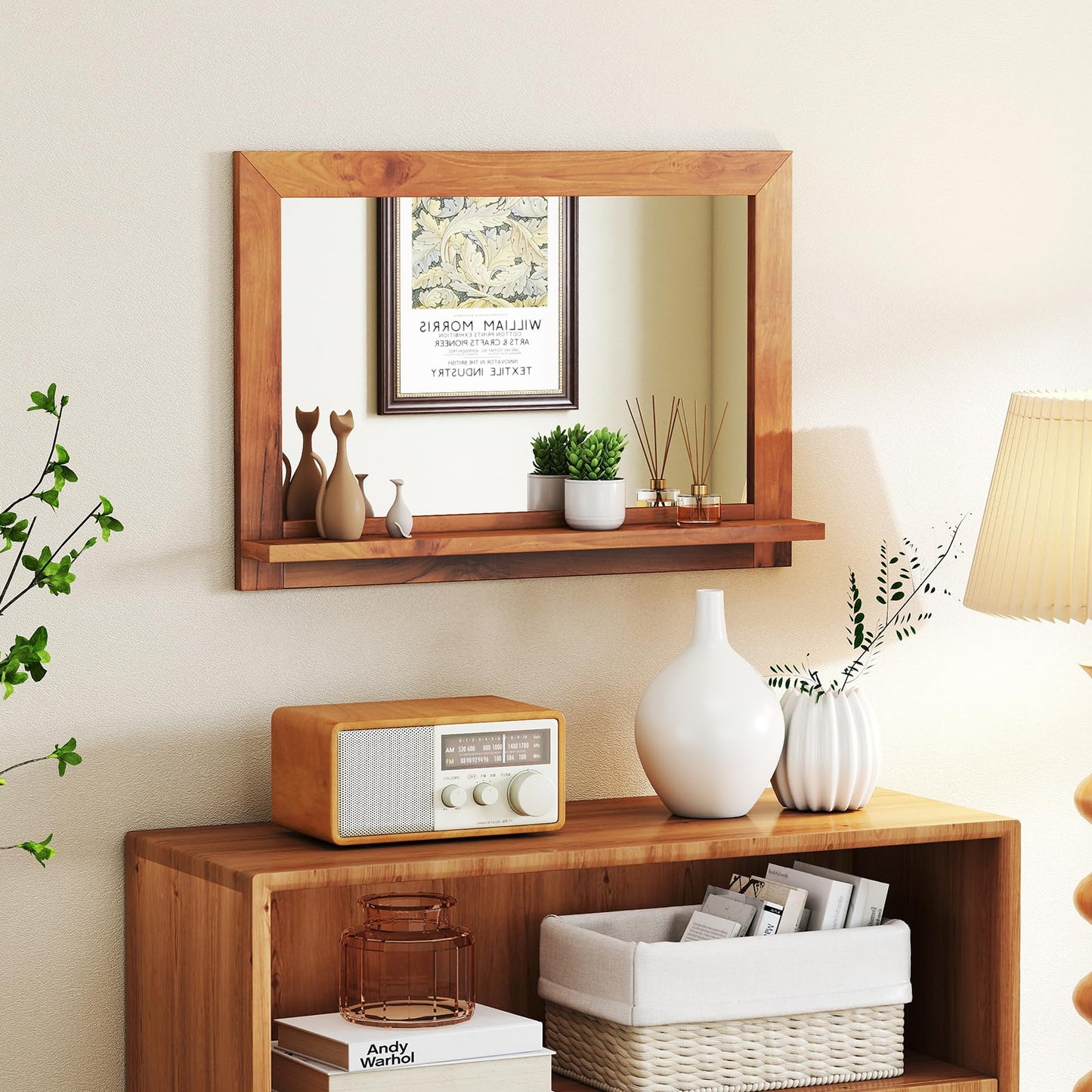Tangkula Farmhouse Wall Mirror with Shelf 27.5 x 20 Inch Rectangle Decorative Mirror