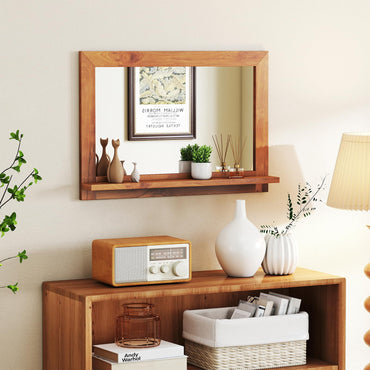 Tangkula Farmhouse Wall Mirror with Shelf 27.5 x 20 Inch Rectangle Decorative Mirror