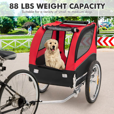 Tangkula Dog Bike Trailer, Breathable Mesh Dog Cart with 3 Entrances, Safety Flag