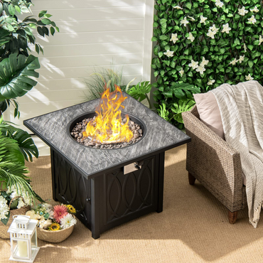 Tangkula 32 Inches Gas Fire Pit Table, 50,000 BTU Square Propane Firepit (Black)