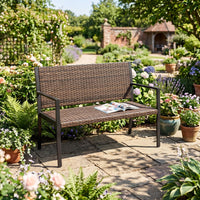 Tangkula 2-Person Wicker Outdoor Bench with Soft Sponge Seat