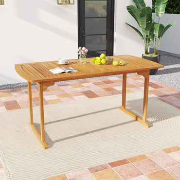 Tangkula 63 inch Outdoor Dining Table w/Umbrella Hole
