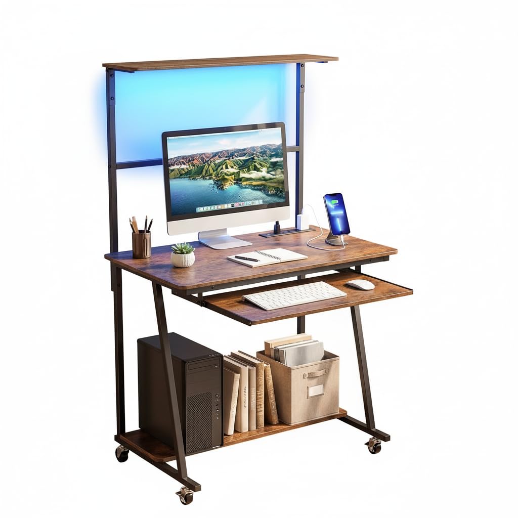 Tangkula Rolling Computer Desk Cart with Keyboard Tray