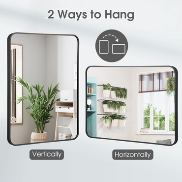 Miroir mural Tangkula 30 x 22 pouces pour salle de bain, cadre en alliage d'aluminium mat à coins arrondis