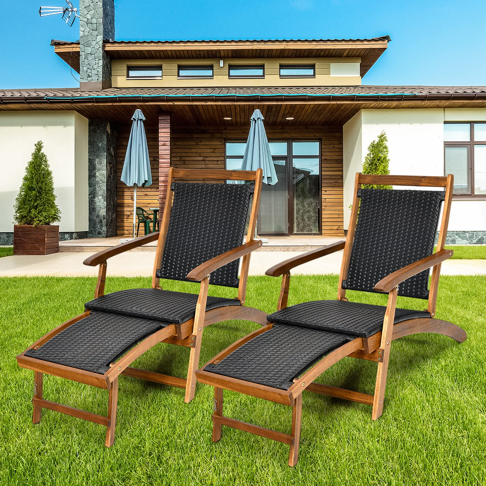 Acacia Wood Folding Chaise Lounge Chair - Tangkula
