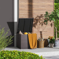 Tangkula 72 Gallon Square Deck Box, Patio Mix Brown Rattan Storage Container