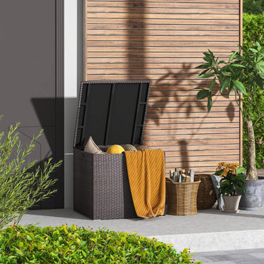 Tangkula 72 Gallon Square Deck Box, Patio Mix Brown Rattan Storage Container
