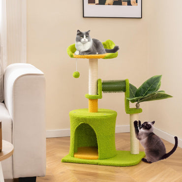 Arbre à chat Tangkula Palm de petite taille avec perchoir supérieur, condo et feuilles vertes pour chats d'intérieur