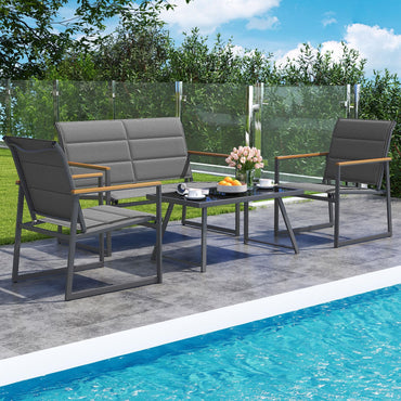 Tangkula 4 Piece Patio Furniture Set Outdoor Metal Conversation Set