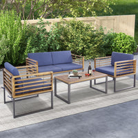 Tangkula 4 Piece Patio Chair Set, Acacia Wood Chair Set w/ 2 Chairs, 1 Loveseat & 1 Coffee Table