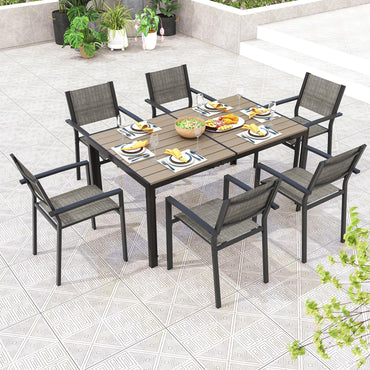 Tangkula Outdoor Rectangle Dining Table, 59” x 35” Large Outside Table with Metal Legs