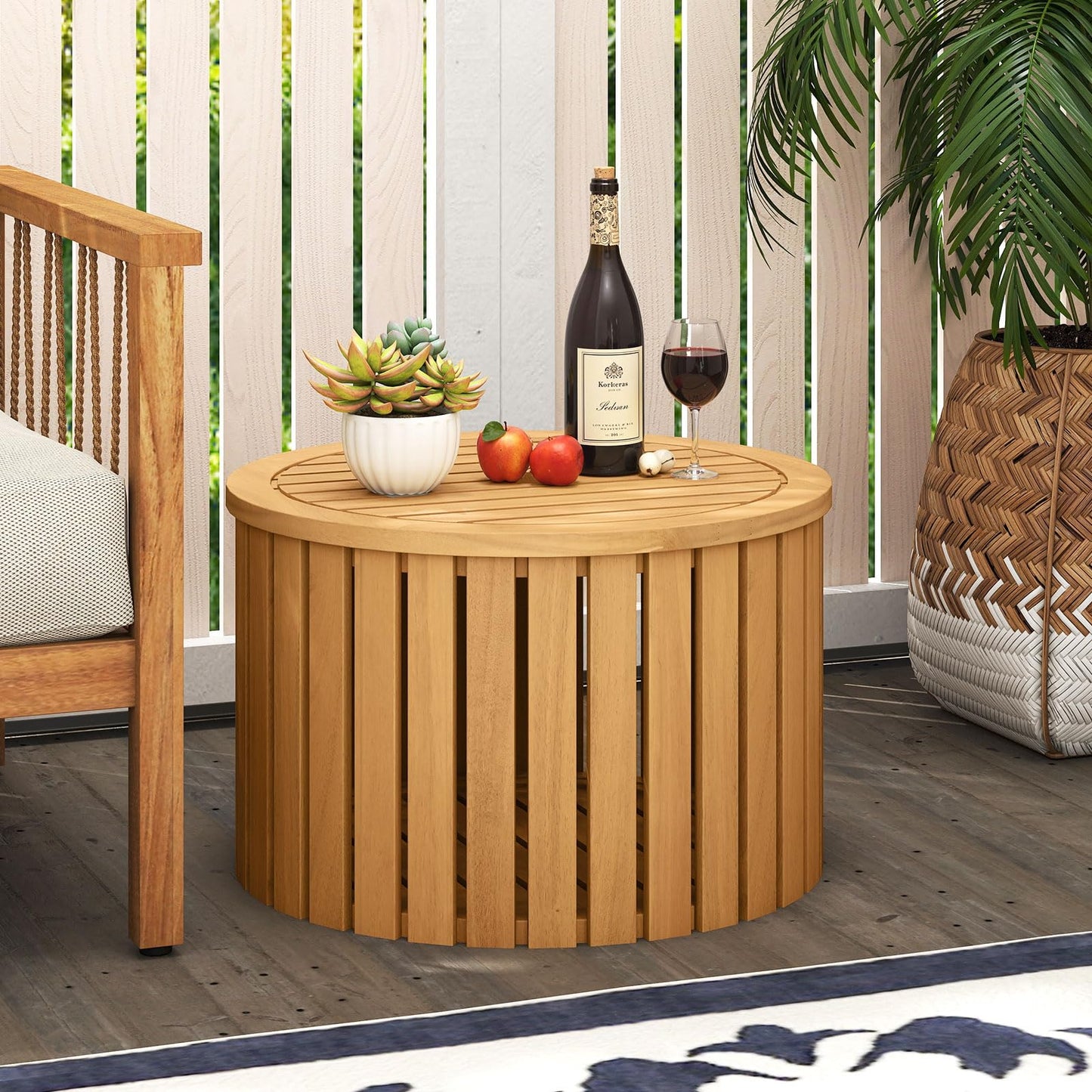 Tangkula 2-in-1 Outdoor Side Table with Storage for Backyard
