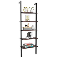 Tangkula Industrial Ladder Shelf Against The Wall, 5-Tier Wall Mount Ladder Bookshelf with Metal Frame