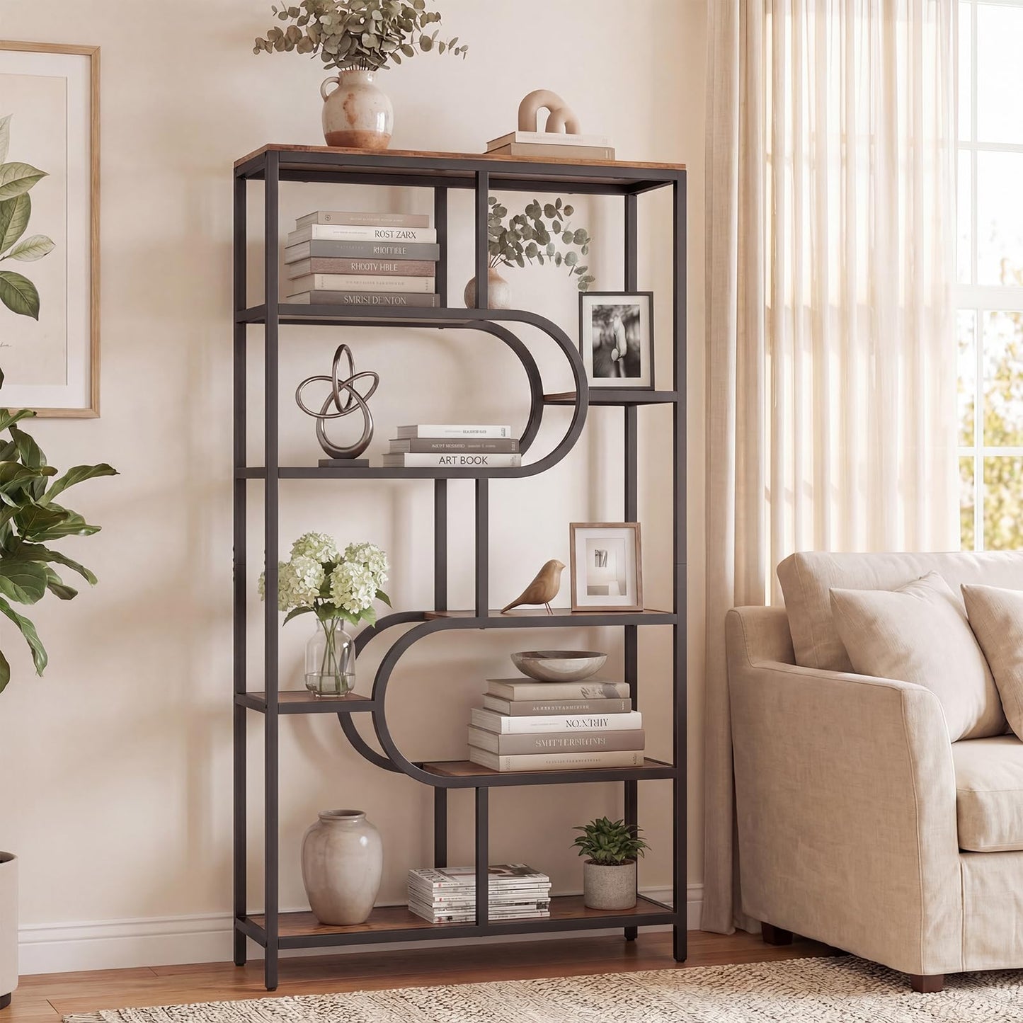 Geometric Bookshelf Freestanding Open Bookcase with 8 Storage Shelves(1/2)