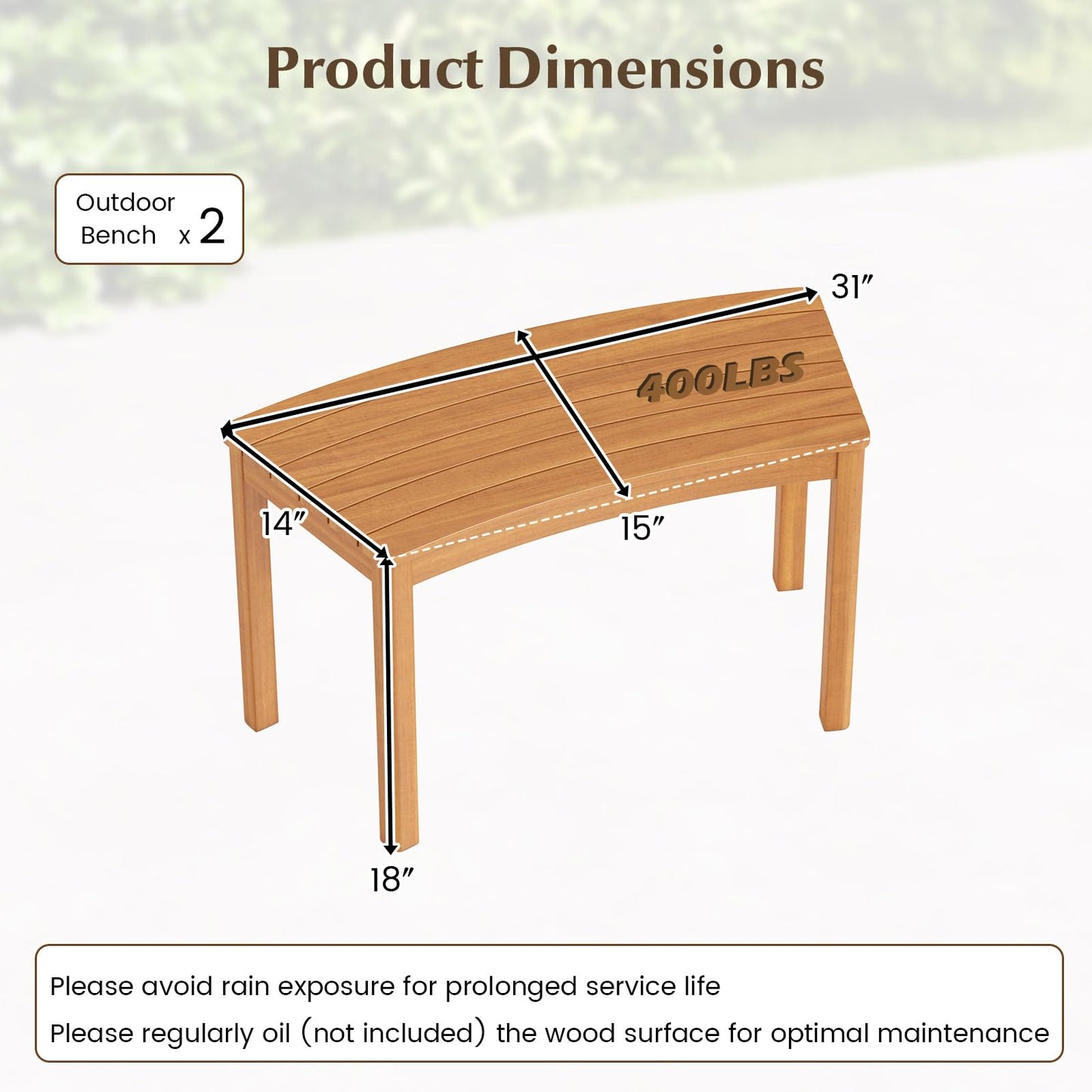 Ensemble de bancs d'extérieur incurvés en bois d'acacia Tangkula