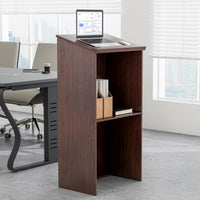 Tangkula Floor Standing Podium, Wooden Speaking Lectern with Adjustable Shelf