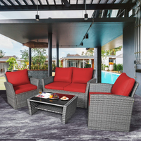 Tangkula 4 Pieces Patio Furniture Set, Outdoor Conversation Set with Cushions and Coffee Table