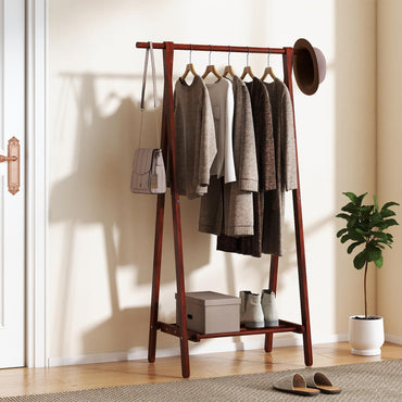 Tangkula Folding Rubber Wood Clothes Hanging Rack for Bedroom and Entryway
