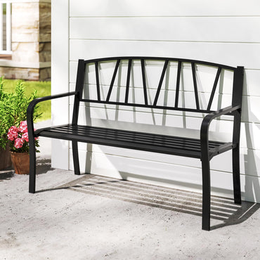 Tangkula Metal Patio Park Bench with Curved Armrests