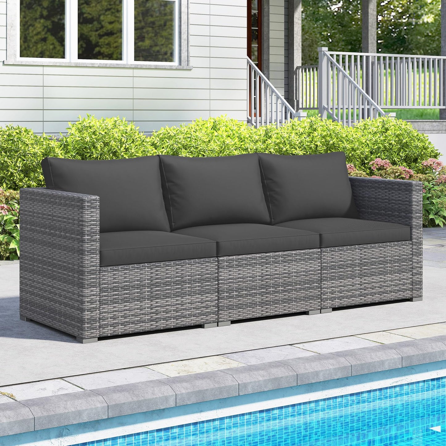 Tangkula 3 Seat Outdoor Modular PE Rattan Patio Cushioned Sectional Couch Furniture Set