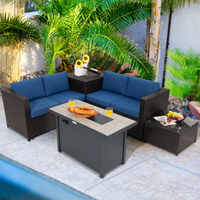 Tangkula 5-Piece Patio Furniture Set with 42 Inches Propane Fire Pit Table, Outdoor Wicker Conversation Set with Cushions